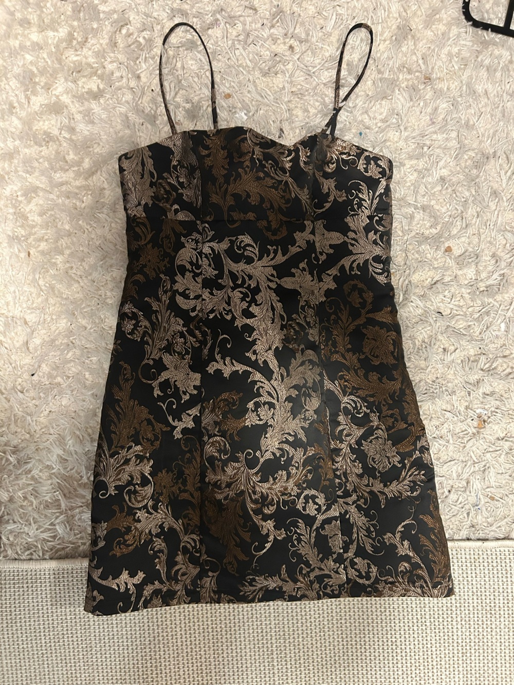 Urban Outfitters Black and Bronze Baroque Mini Slip Dress - Picture 2 of 3